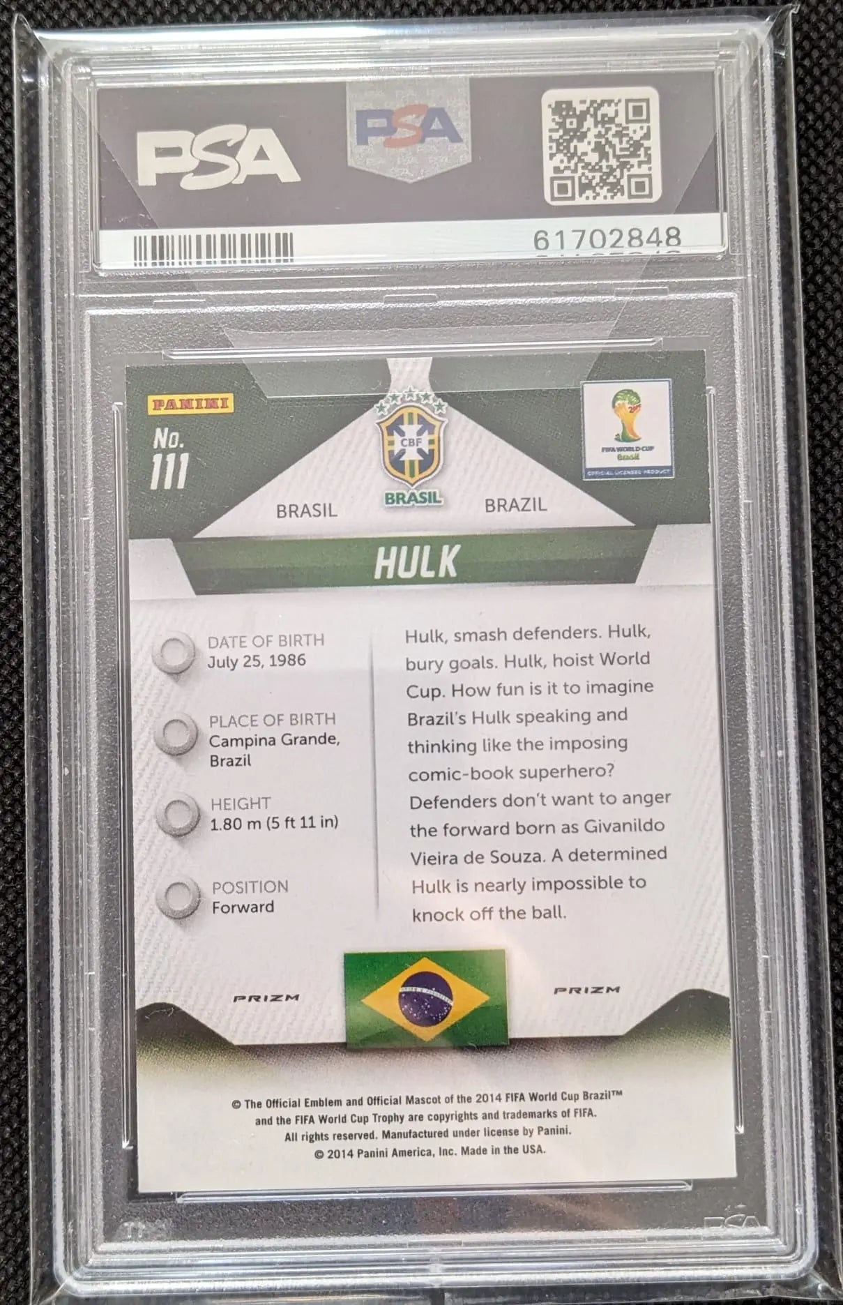 PSA 9 Hulk Blue Prizm #111 2014 Weltmeisterschaft Panini Fußball Brasilien - Image #2