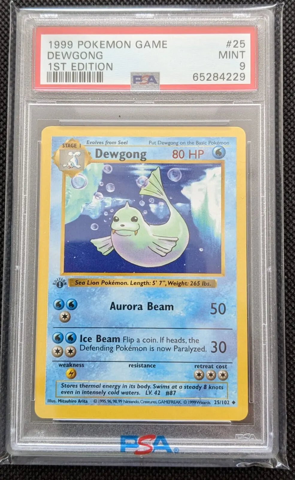 Shadowless! PSA 9 + 1. Edition Jugong 25/102 Dewgong Basis Set Pokemon Karte English - Image #1