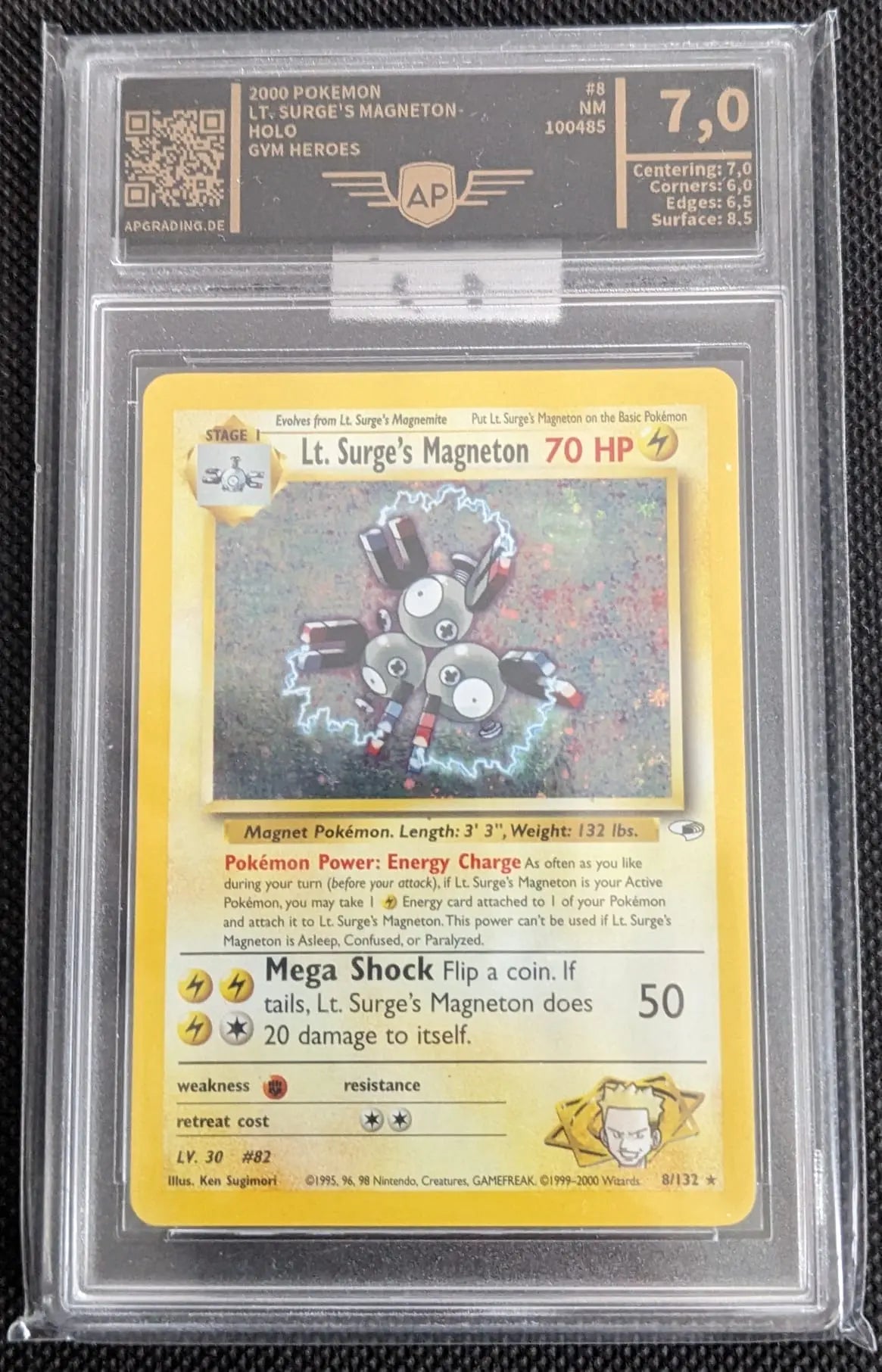 AP Grading 7 Lt. Surge's Magneton 8/132 Gym Heroes Pokemon Karte English - Image #1