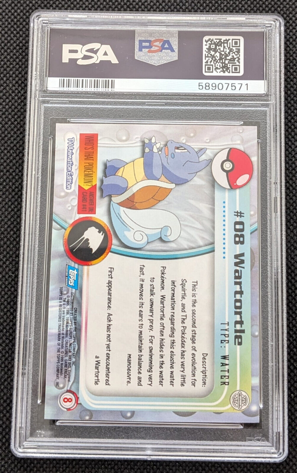 PSA 9 Schillok Wartortle Pokemon Topps Pokemon T. V. #8 08 English