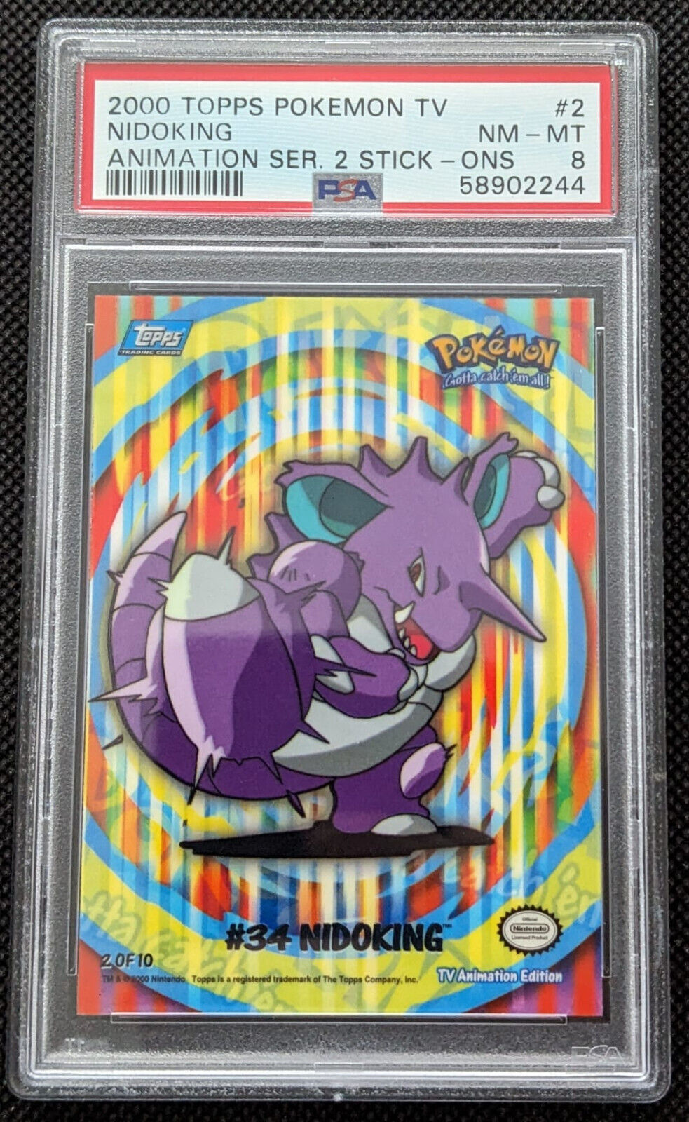 PSA 8 Nidoking Pokemon Topps T. V. Animation Series 2 Stick - Ons #34 English