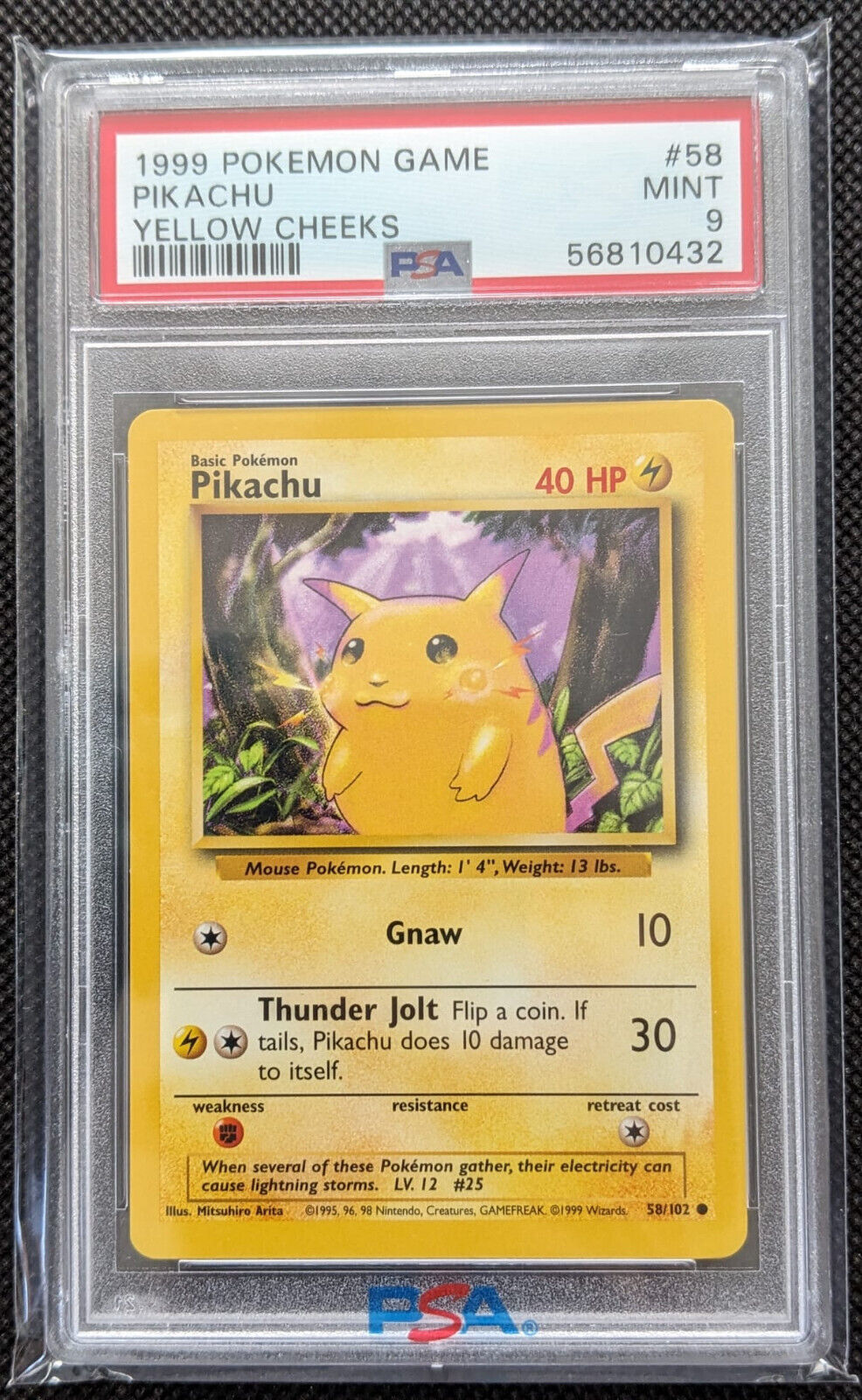 PSA 9 Yellow Cheeks Pikachu 58/102 Gelbe Wangen Basis Set 1999 Pokemon Karte English