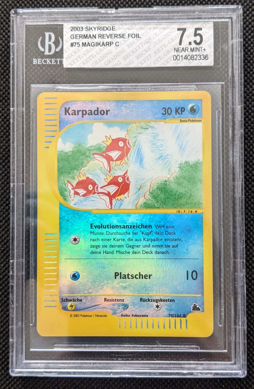 BGS 7,5 Karpador 75/144 Magikarp Reverse Holo Skyridge Pokemon Karte Deutsch