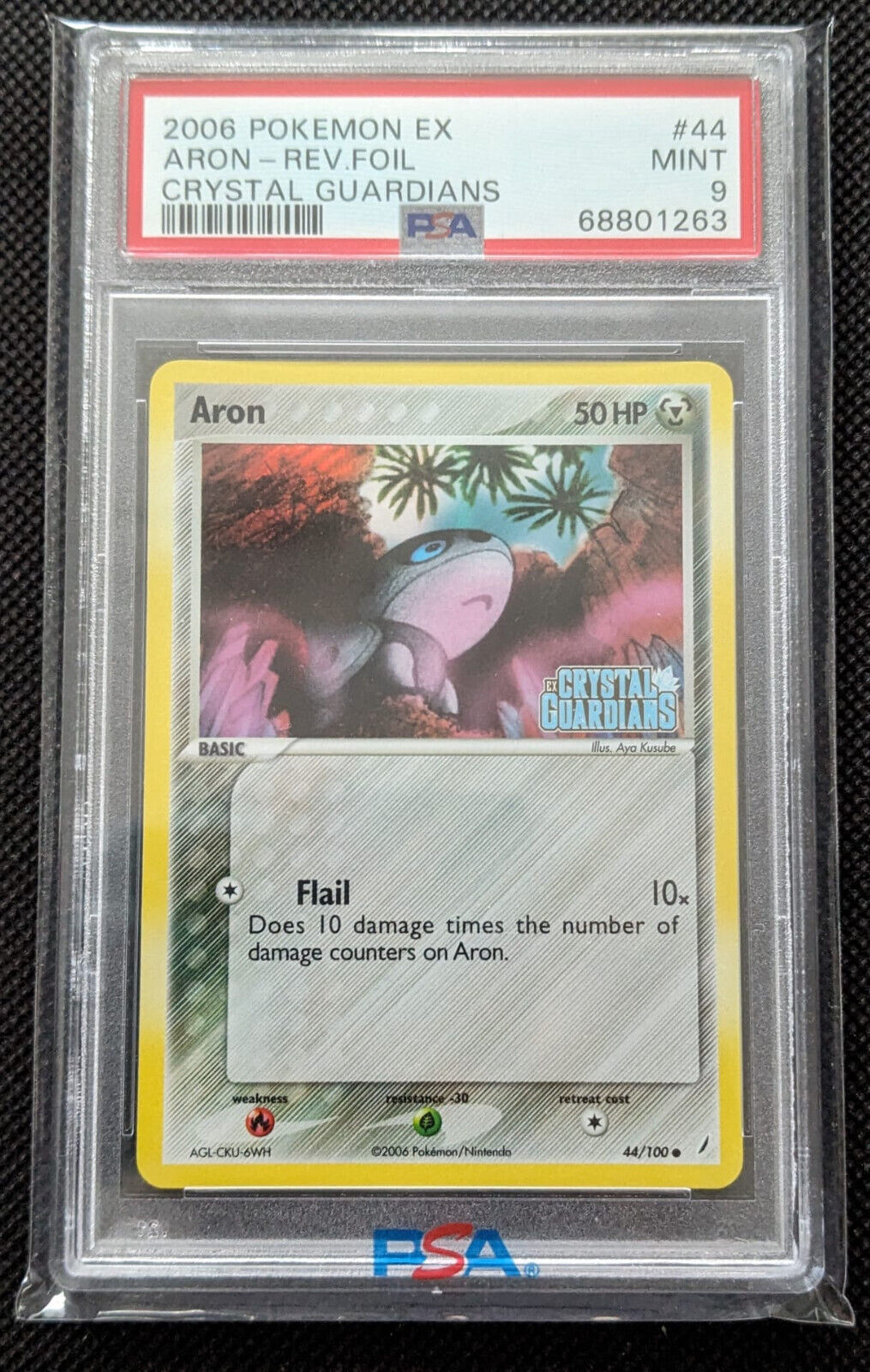 PSA 9 Stollunior Aron 44/100 Holo Stamp Ex Crystal Guardians Pokemon Karte English