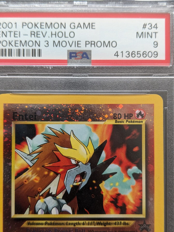 PSA 9 + 2x 🌀🌀Swirl Entei 34 Wizards Black Star Promo Reverse Holo Pokemon Karte