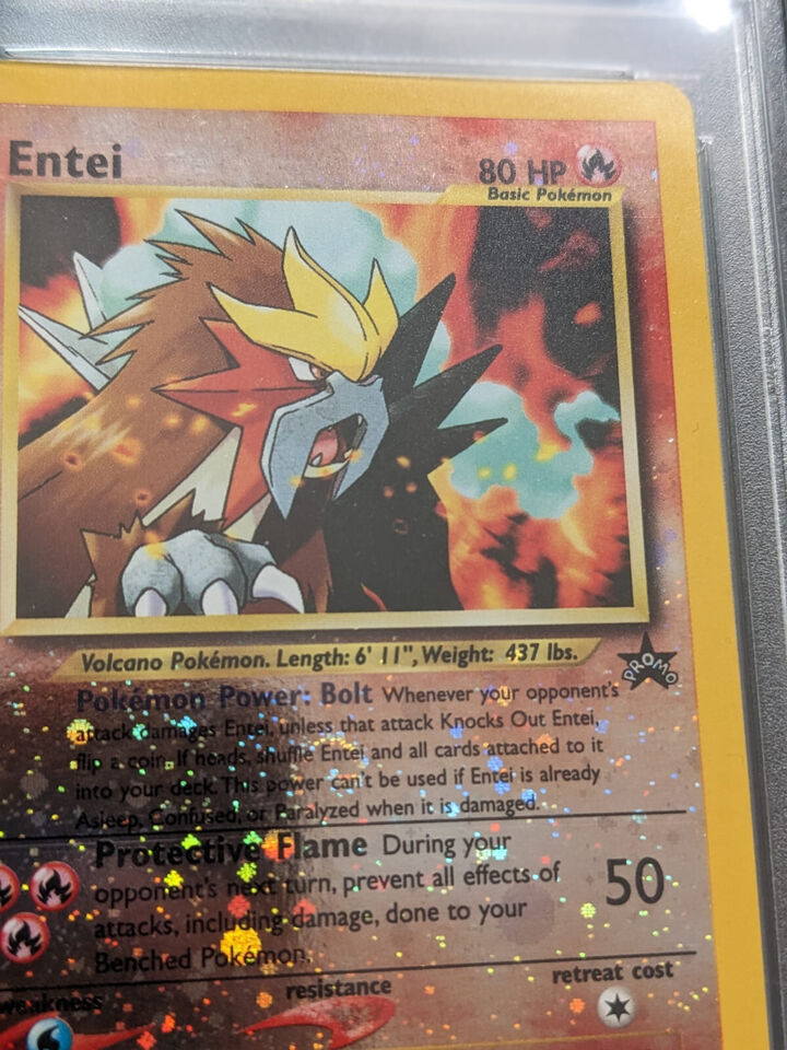 PSA 9 + 2x 🌀🌀Swirl Entei 34 Wizards Black Star Promo Reverse Holo Pokemon Karte